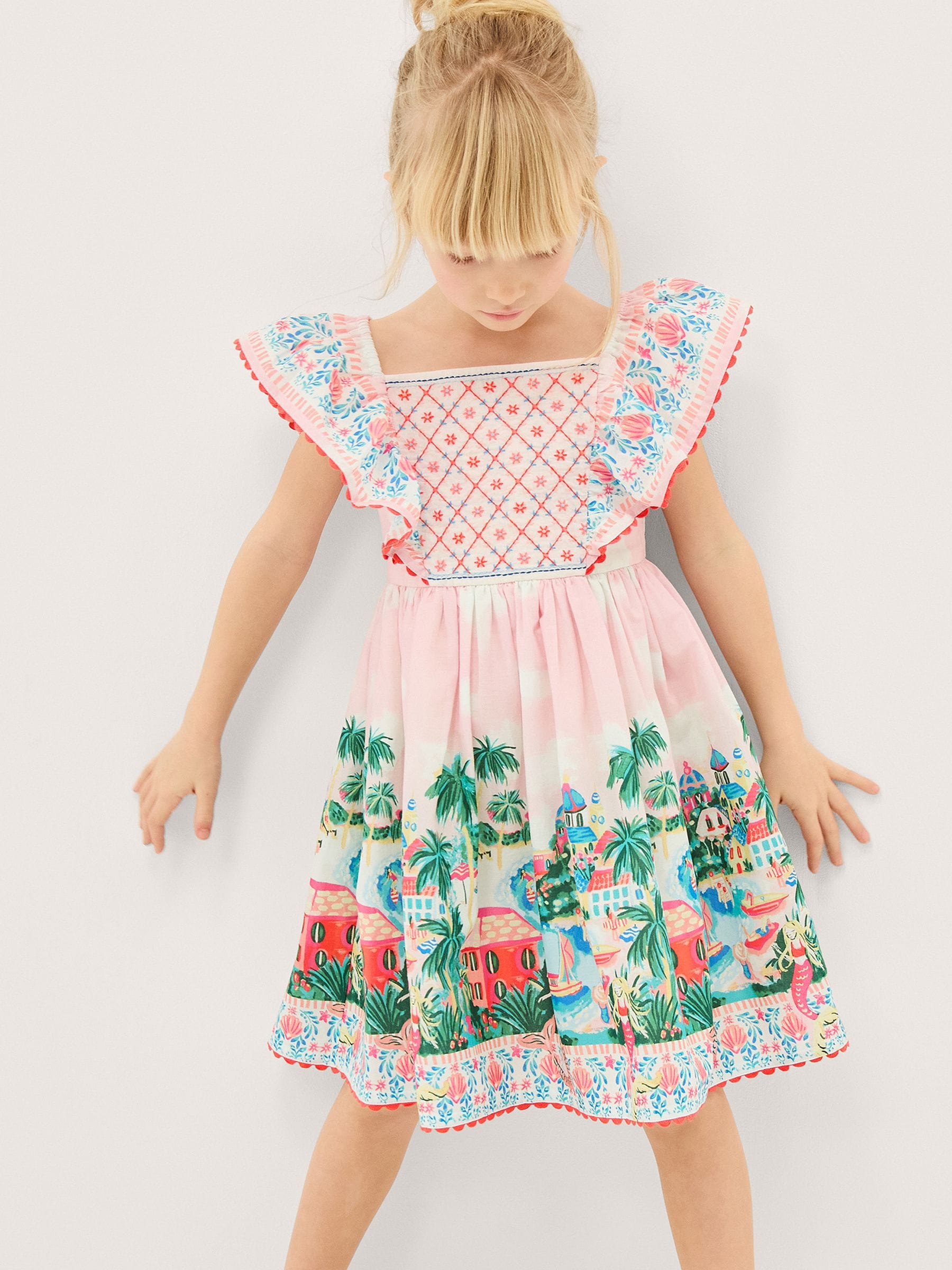 Monsoon Pink Resort Scene Smock Dress image 1