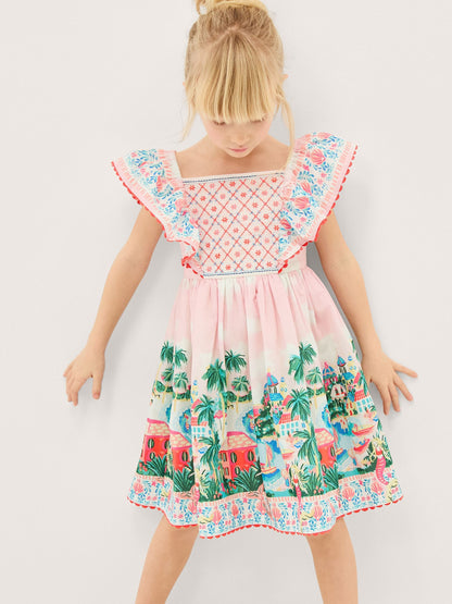 Monsoon Pink Resort Scene Smock Dress image 1