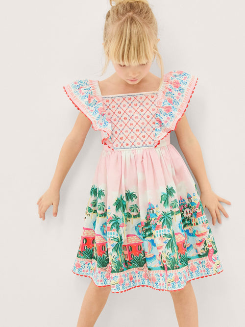Dsiney Kidz - Monsoon Pink Resort Scene Smock Dress image 1