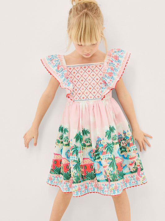 Monsoon Pink Resort Scene Smock Dress image 1
