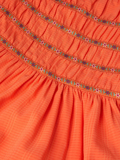 Monsoon Orange Floral Embroidered Square Neck Dress image 2