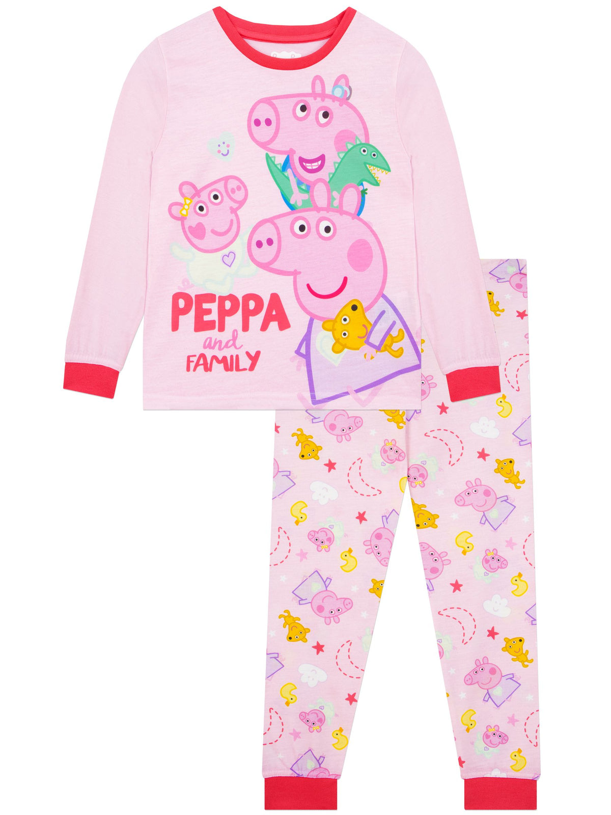 Character Pink Peppa Pig George Peppa And Evie Long Sleeve Pyjamas - image 1