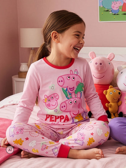 Character Pink Peppa Pig George Peppa And Evie Long Sleeve Pyjamas - image 5