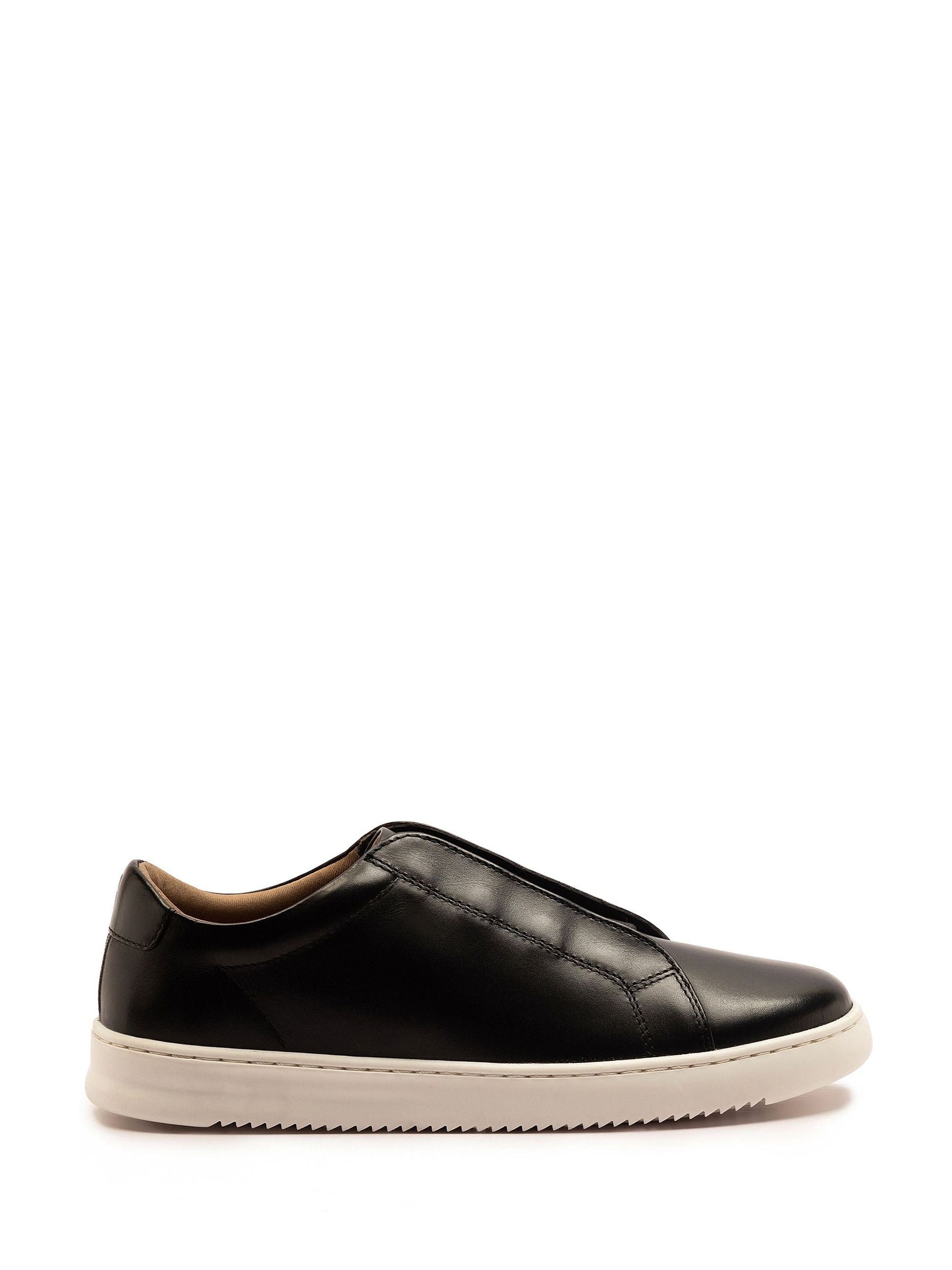Off The Hook Black Evers Leather Slip-On Trainers with Elastic Lacing image 1