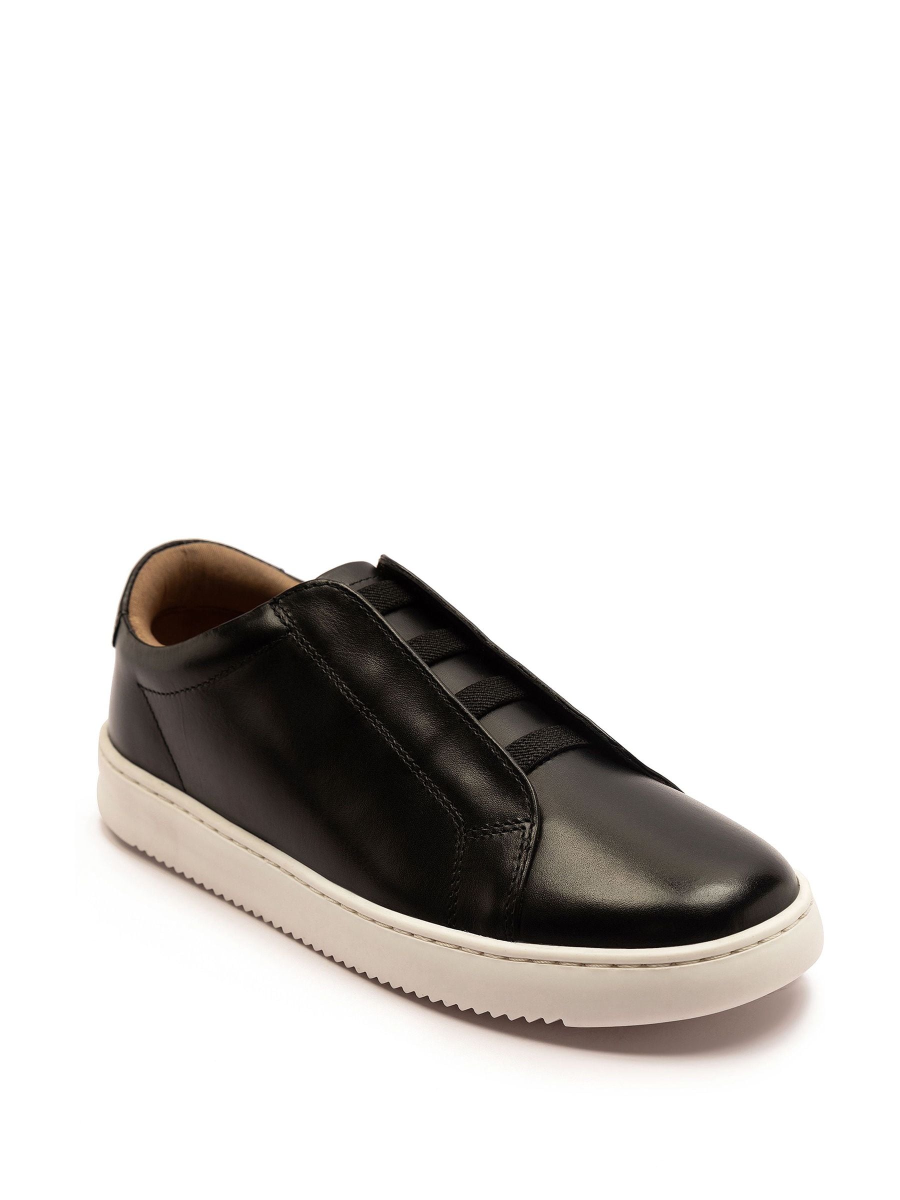 Off The Hook Black Evers Leather Slip-On Trainers with Elastic Lacing image 2