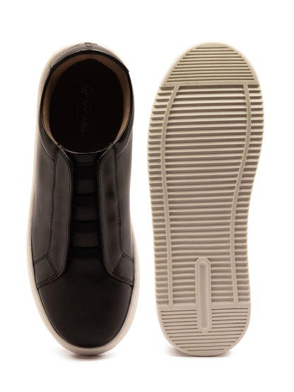 Off The Hook Black Evers Leather Slip-On Trainers with Elastic Lacing image 6