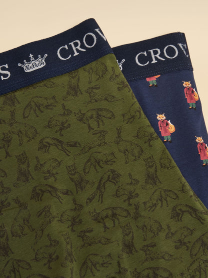 Dsiney Kidz - Joules No Fox Given Green/Navy Cotton Jersey Boxer Shorts 2 pack image 5