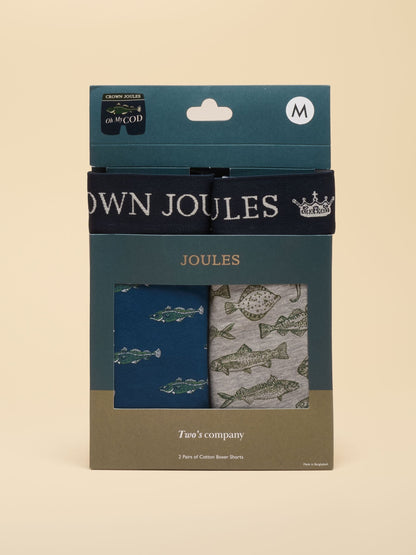 Dsiney Kidz - Joules Oh My Cod Navy/Grey Cotton Jersey Boxer Shorts 2 pack image 4