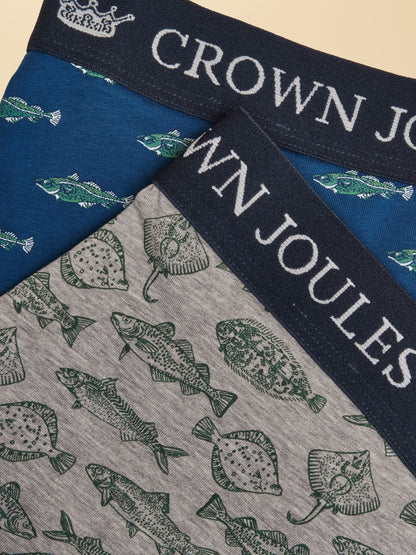 Dsiney Kidz - Joules Oh My Cod Navy/Grey Cotton Jersey Boxer Shorts 2 pack image 5