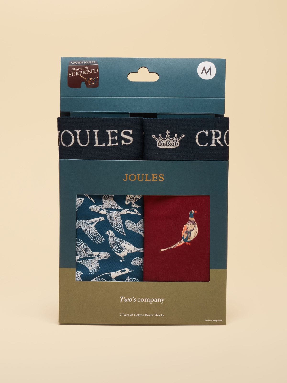 Dsiney Kidz - Joules Pheasantly Suprised Navy/Burgundy Cotton Jersey Boxer Shorts 2 pack image 1