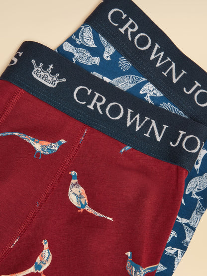 Dsiney Kidz - Joules Pheasantly Suprised Navy/Burgundy Cotton Jersey Boxer Shorts 2 pack image 4