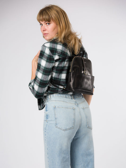 Conkca Black Adelle Leather Backpack image 1