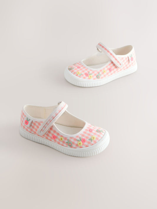 Pink Gingham Touch Fastening Mary Janes Shoes image 2
