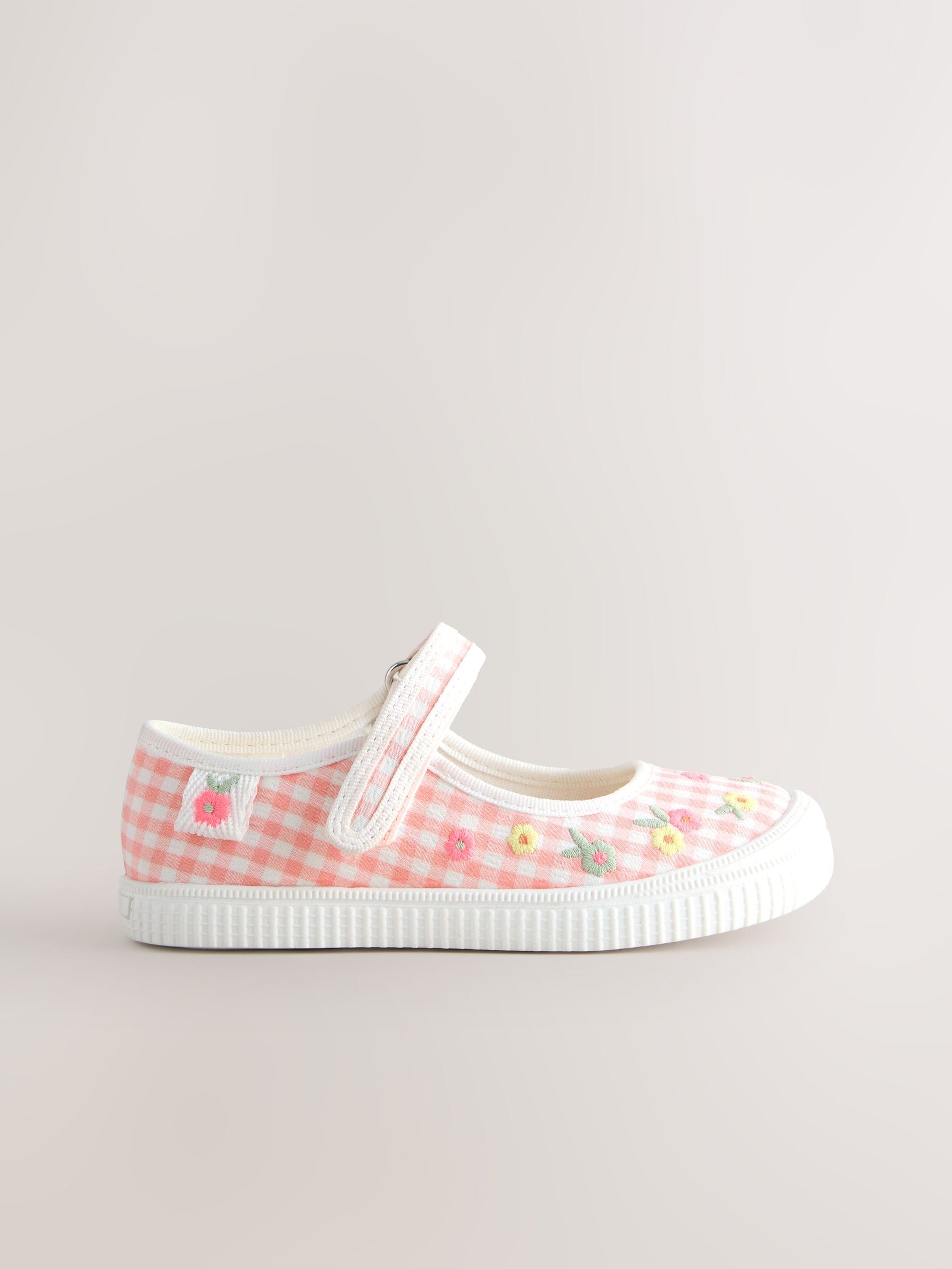 Pink Gingham Touch Fastening Mary Janes Shoes image 2
