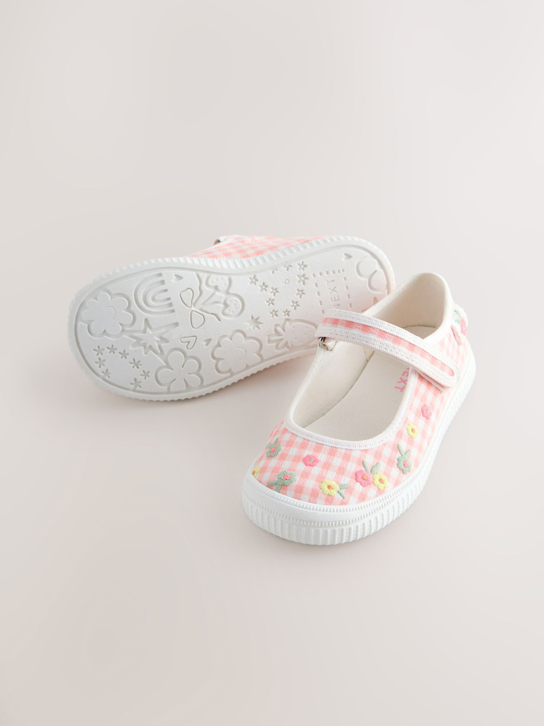Pink Gingham Touch Fastening Mary Janes Shoes image 5