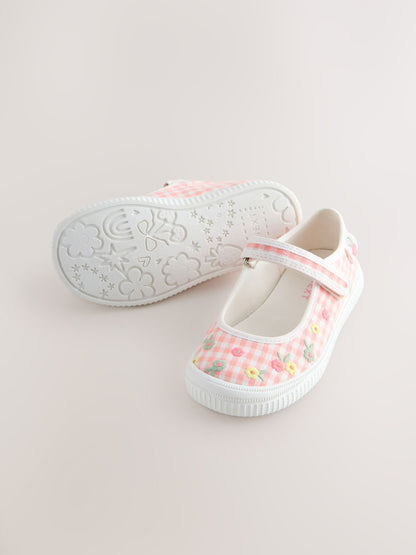 Pink Gingham Touch Fastening Mary Janes Shoes image 5