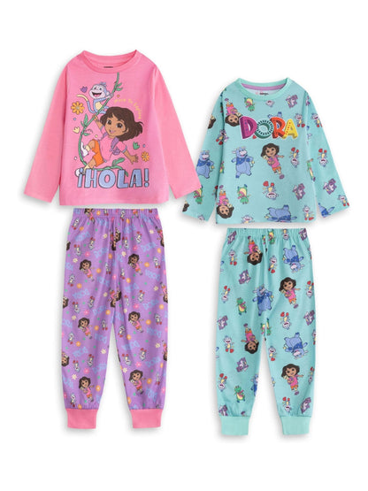 Vanilla Underground Pink Dora The Explorer Multi Long Sleeve Long Leg Pyjama Set 2 Pack - image 1