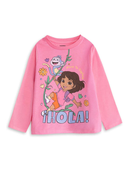 Vanilla Underground Pink Dora The Explorer Multi Long Sleeve Long Leg Pyjama Set 2 Pack - image 4