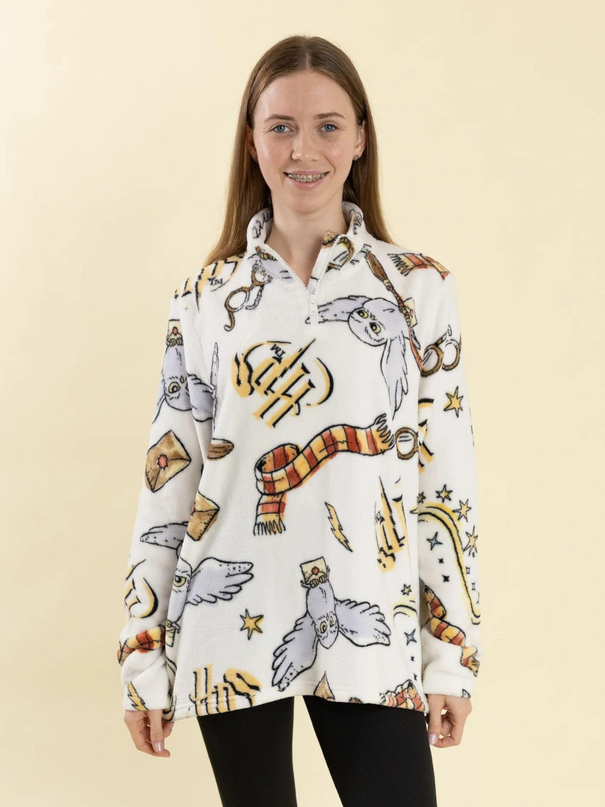 Vanilla Underground White Harry Potter Hedwig Fleece Quarter Zip Jumper - image 2