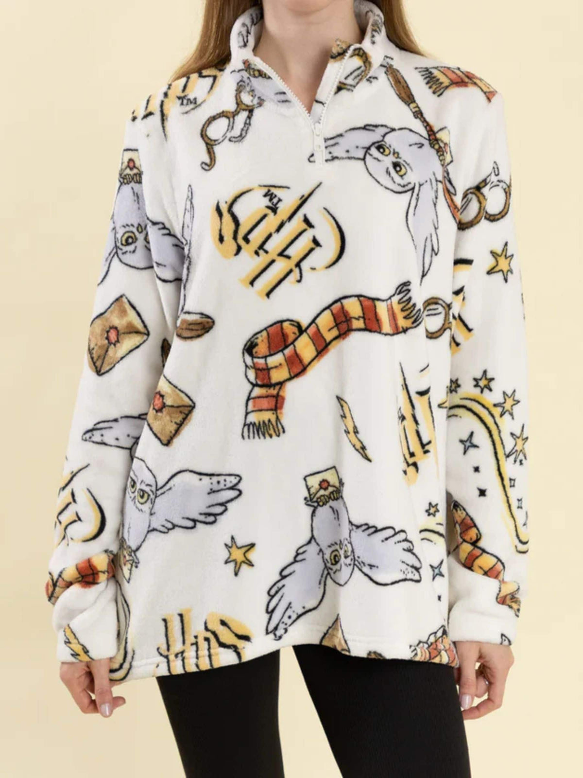 Vanilla Underground White Harry Potter Hedwig Fleece Quarter Zip Jumper - image 6