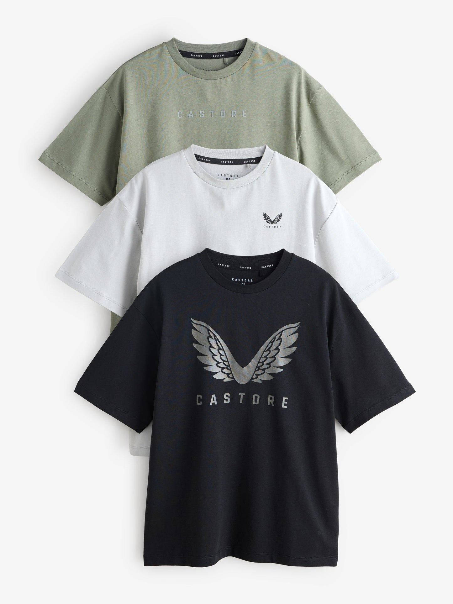 Dsiney Kidz - Castore Khaki Green Oversized Short Sleeve Logo Cotton T-Shirts 3 Pack image 1