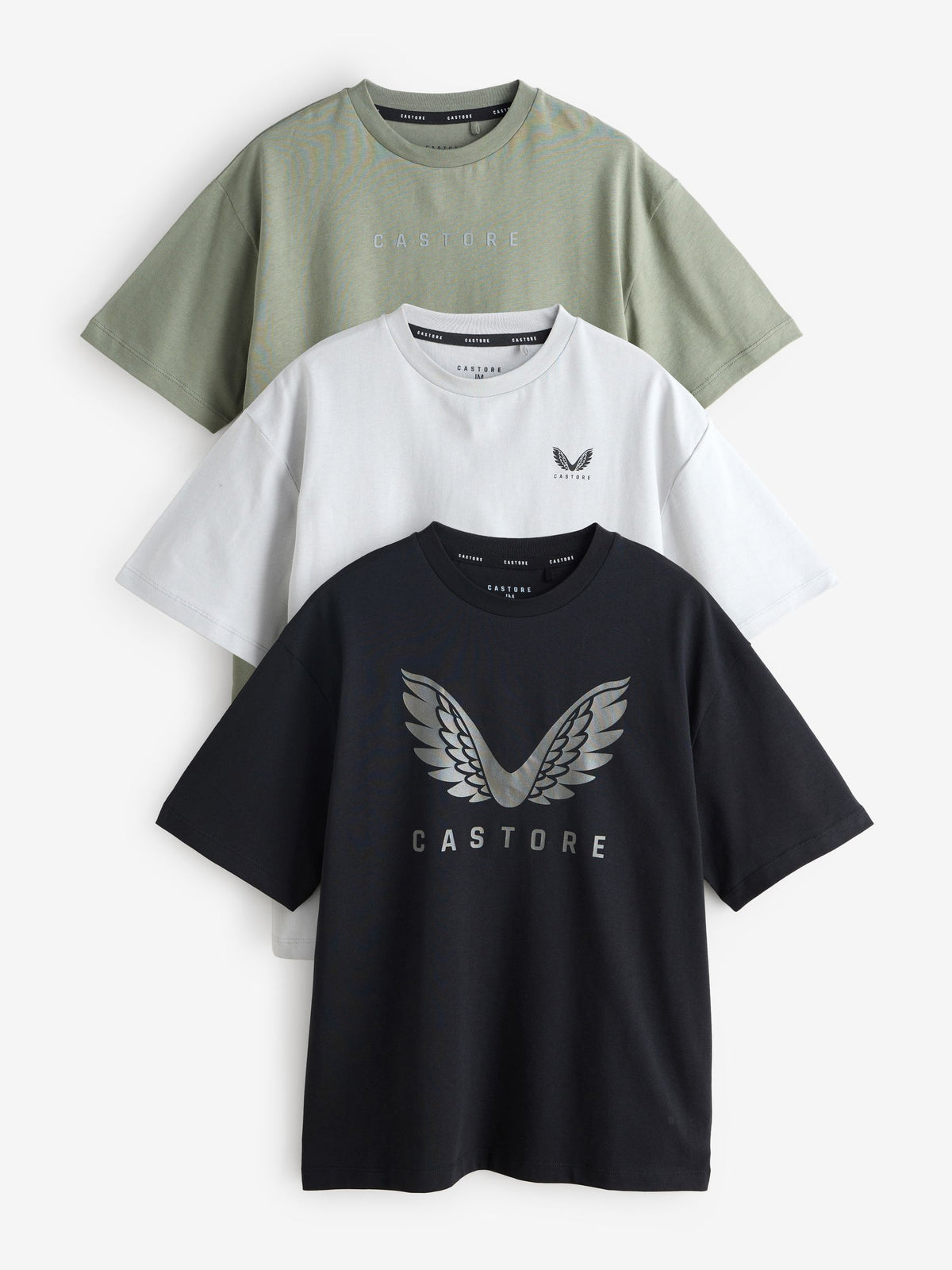 Dsiney Kidz - Castore Khaki Green Oversized Short Sleeve Logo Cotton T-Shirts 3 Pack image 1