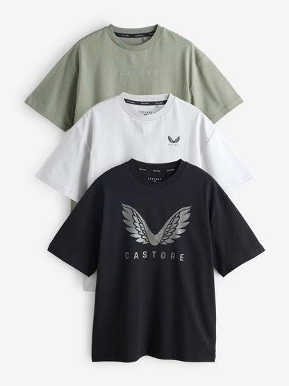 Dsiney Kidz - Castore Khaki Green Oversized Short Sleeve Logo Cotton T-Shirts 3 Pack image 1