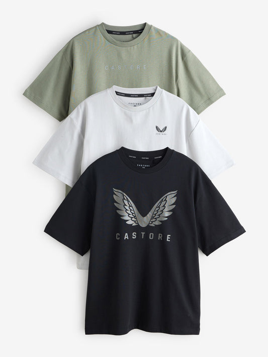 Dsiney Kidz - Castore Khaki Green Oversized Short Sleeve Logo Cotton T-Shirts 3 Pack image 1