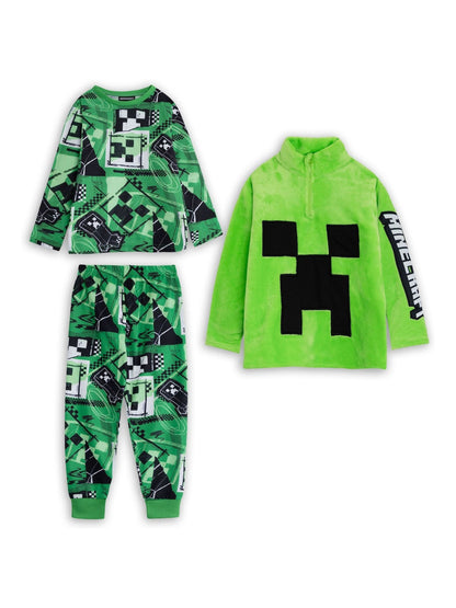 Dsiney Kidz - Vanilla Underground Green Minecraft Creeper 3 Piece Long Sleeve Long Leg Pyjamas Set image 1