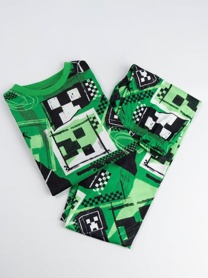 Dsiney Kidz - Vanilla Underground Green Minecraft Creeper 3 Piece Long Sleeve Long Leg Pyjamas Set image 4