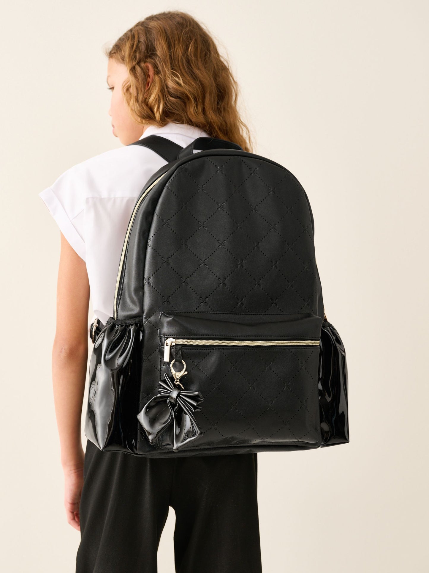 Black Bow Detail PU Bow Backpack image 1