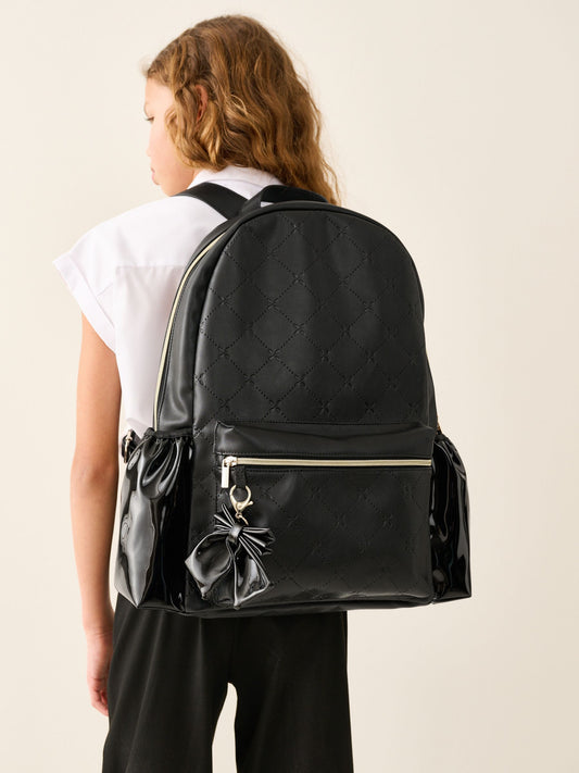 Black Bow Detail PU Bow Backpack image 1