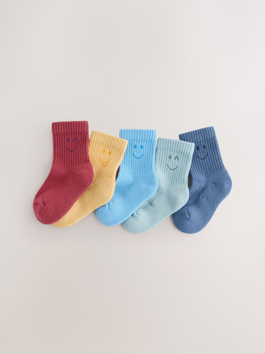 Multi Faces Cushioned Footbed Cotton Rich Ribbed Socks 5 Pack image 1