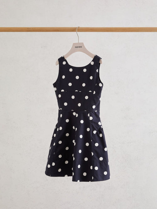 Reiss Navy/Ivory Irena 9-13 yrs Cotton Polka-Dot Sleeveless Dress image 1