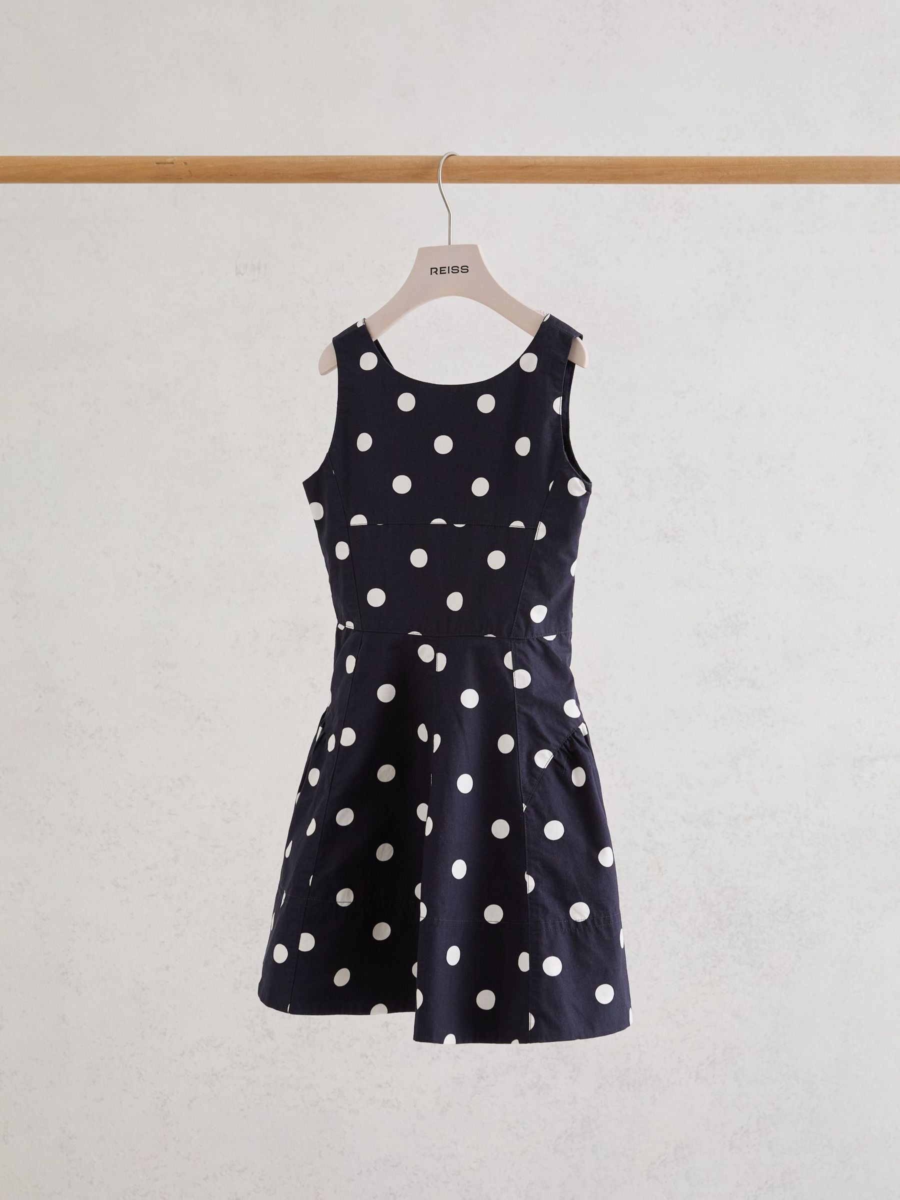 Reiss Navy/Ivory Irena 9-13 yrs Cotton Polka-Dot Sleeveless Dress image 1