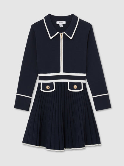Reiss Navy Anne 9-13 yrs Pleated Tipped Knit Dress image 2