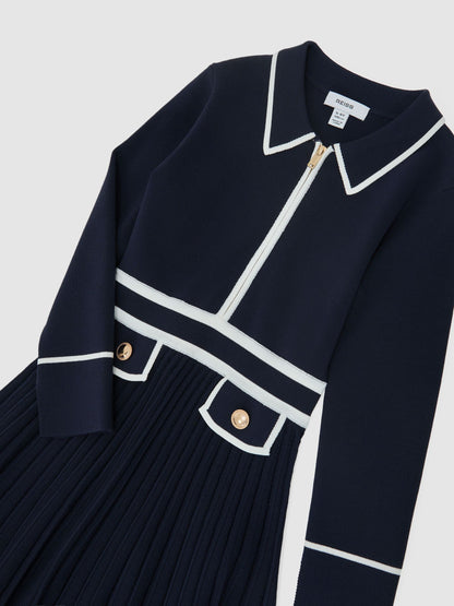 Reiss Navy Anne 9-13 yrs Pleated Tipped Knit Dress image 3