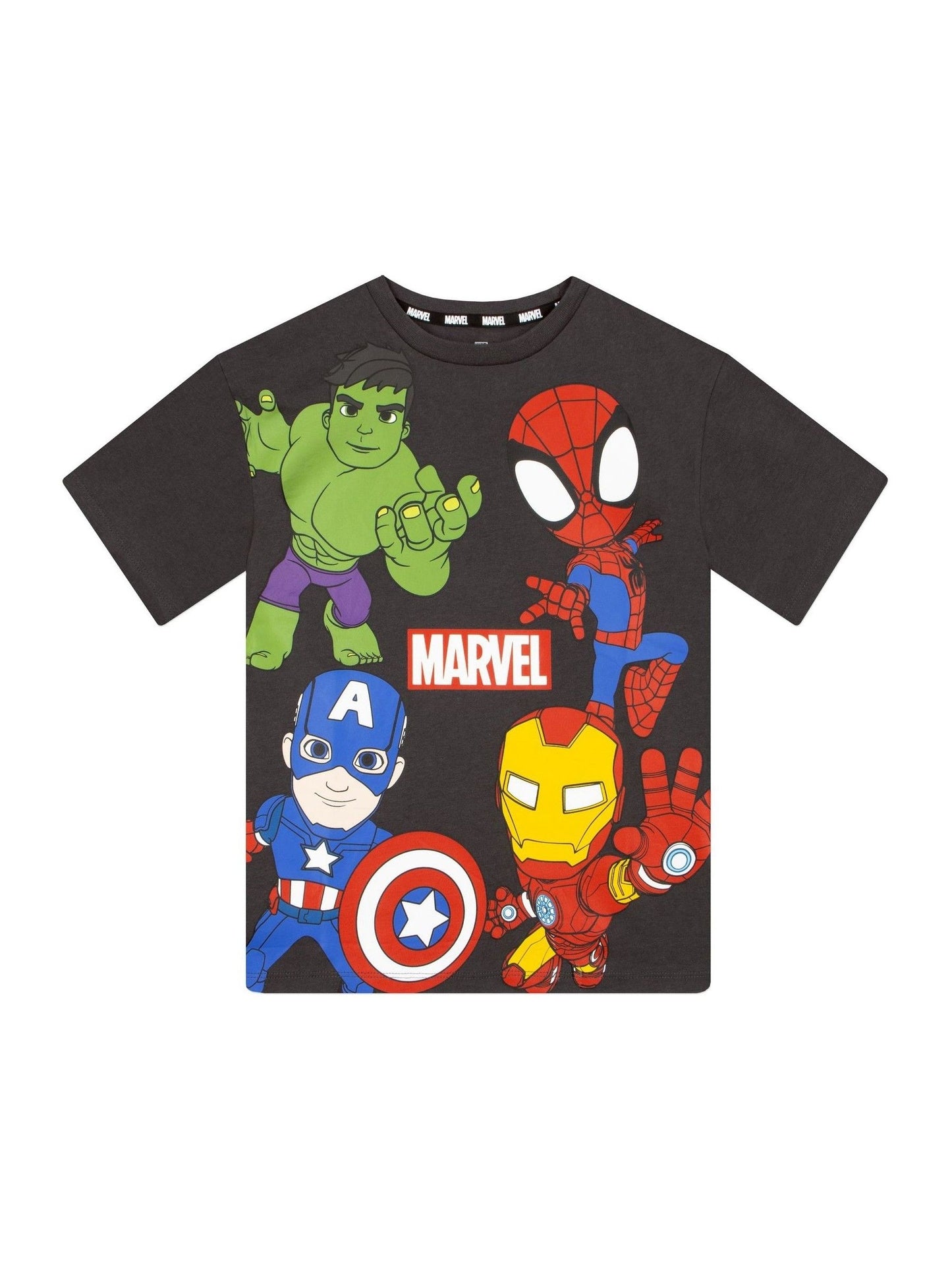 Dsiney Kidz - Character Black Marvel Spidey And His Amazing Friends T-Shirt Iron Man And Hulk image 1