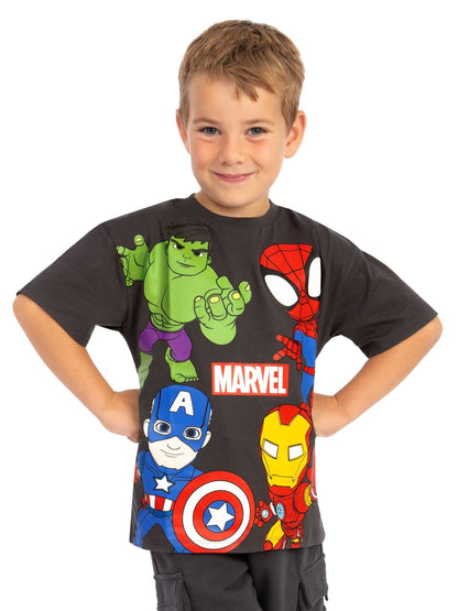 Dsiney Kidz - Character Black Marvel Spidey And His Amazing Friends T-Shirt Iron Man And Hulk image 2