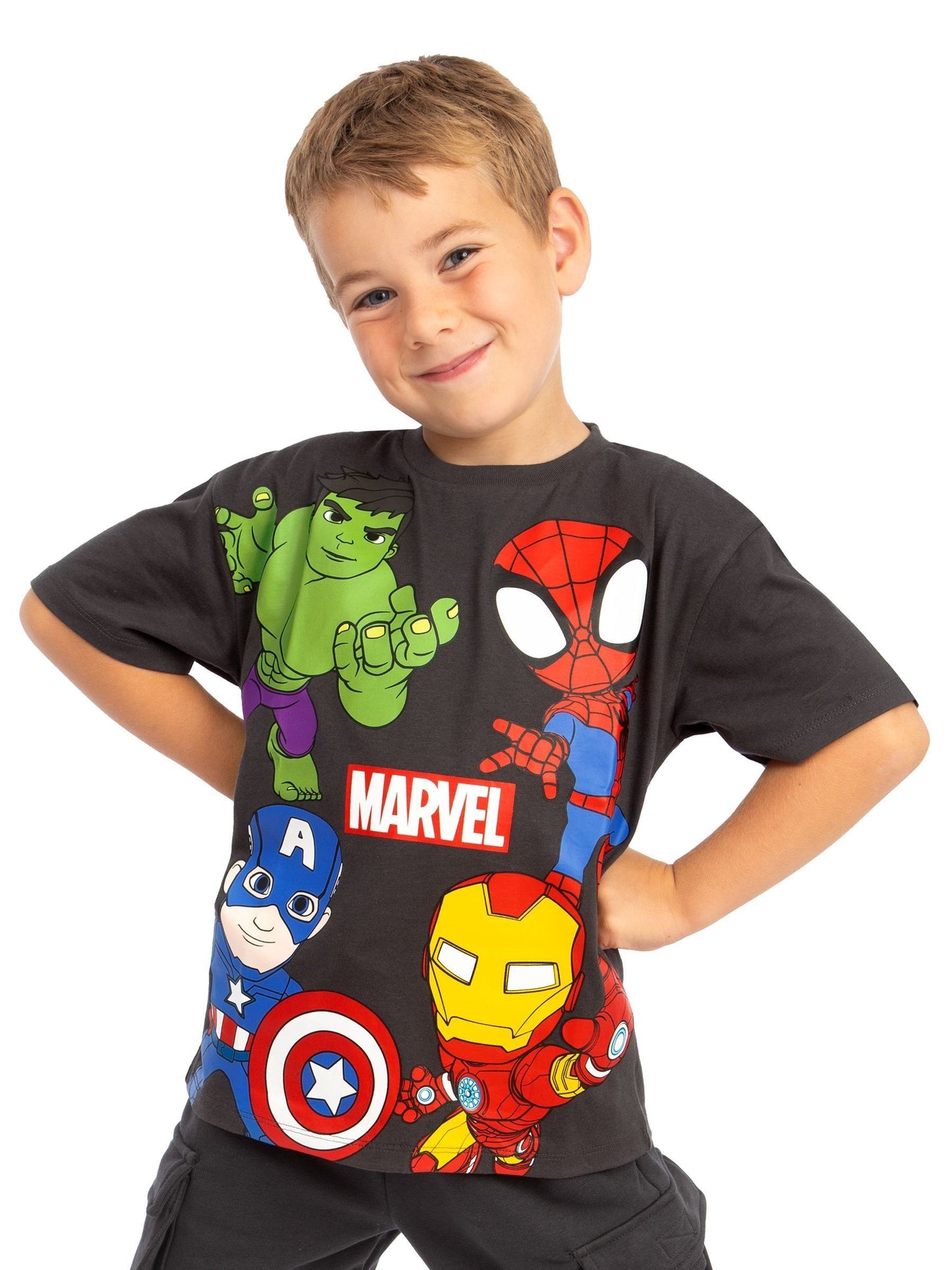 Dsiney Kidz - Character Black Marvel Spidey And His Amazing Friends T-Shirt Iron Man And Hulk image 5