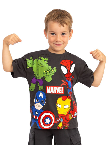 Dsiney Kidz - Character Black Marvel Spidey And His Amazing Friends T-Shirt Iron Man And Hulk image 6
