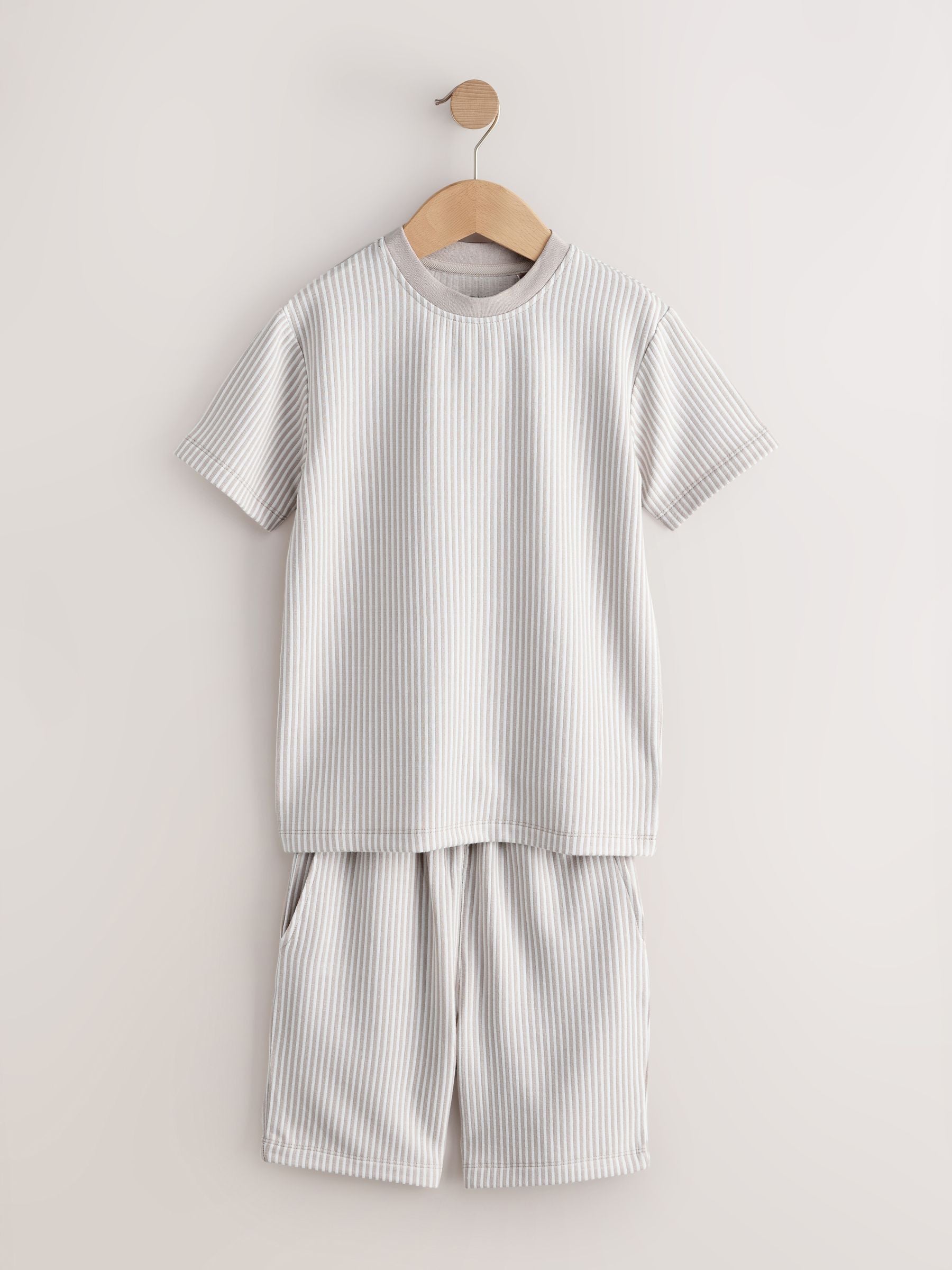 Stone/White Stripe Single Short Pyjamas (1.5-16yrs) image 1