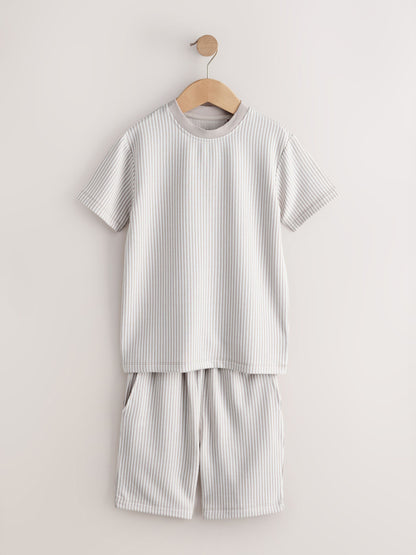 Stone/White Stripe Single Short Pyjamas (1.5-16yrs) image 1