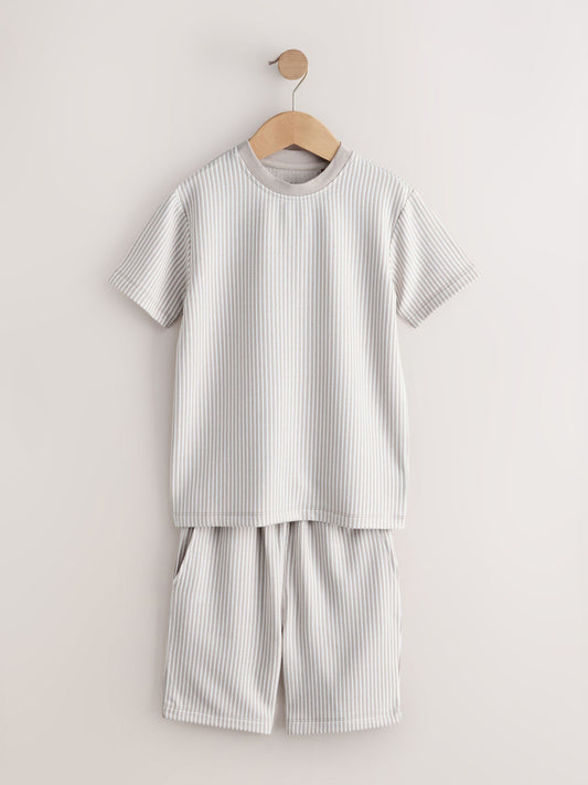 Stone/White Stripe Single Short Pyjamas (1.5-16yrs) image 1
