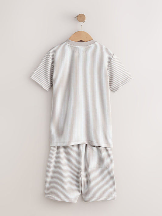 Stone/White Stripe Single Short Pyjamas (1.5-16yrs) image 3