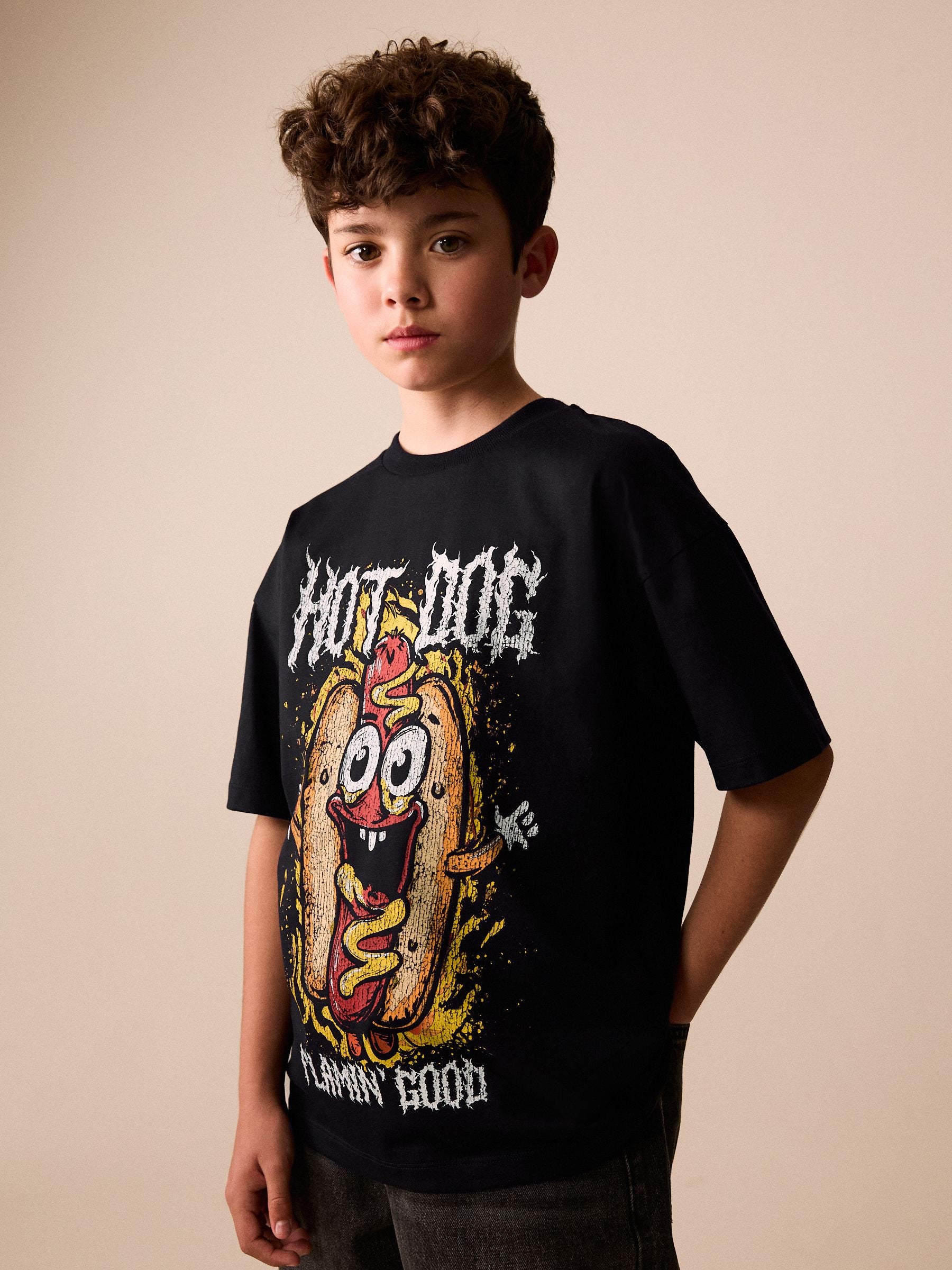 Dsiney Kidz - Black Hot Dog Short Sleeve Graphic T-Shirt (3-16yrs) image 1