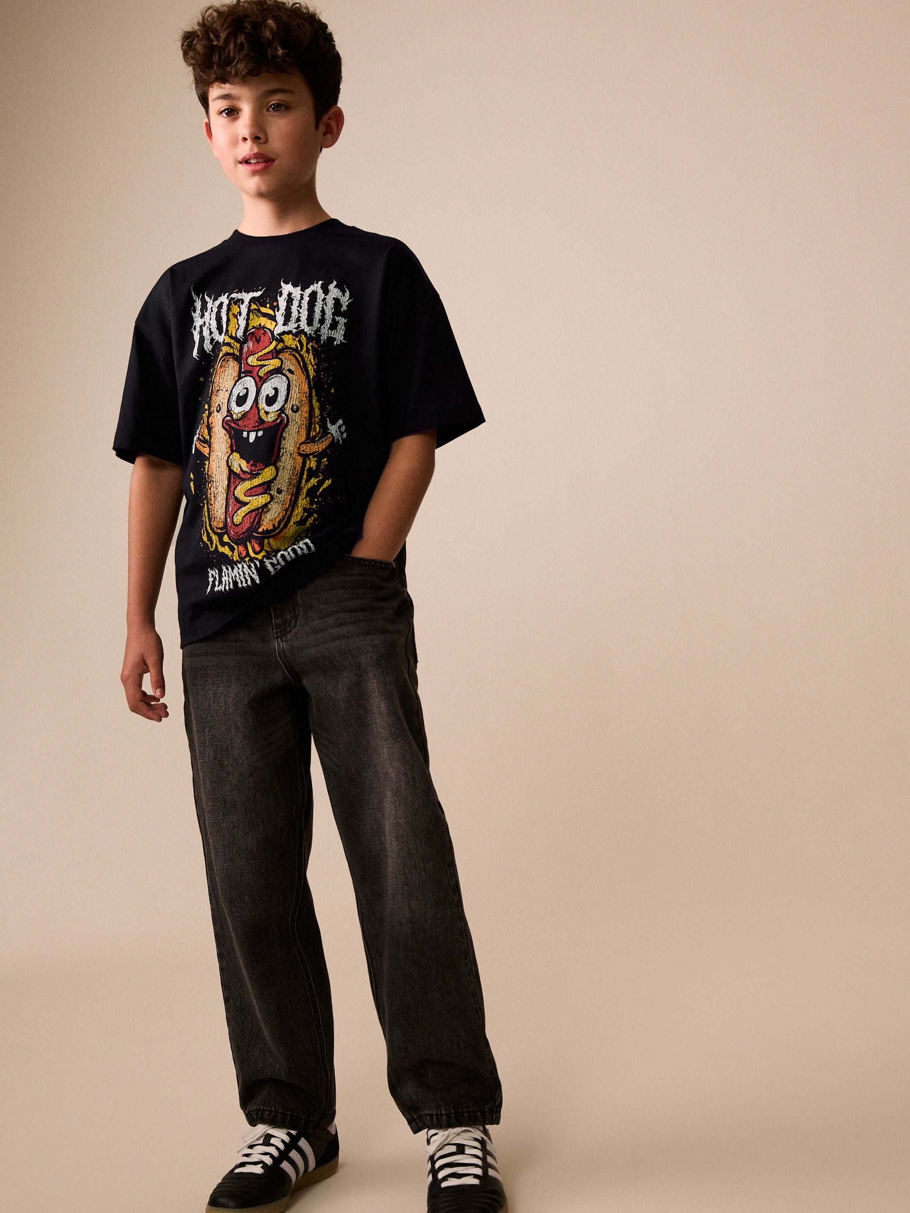 Dsiney Kidz - Black Hot Dog Short Sleeve Graphic T-Shirt (3-16yrs) image 2