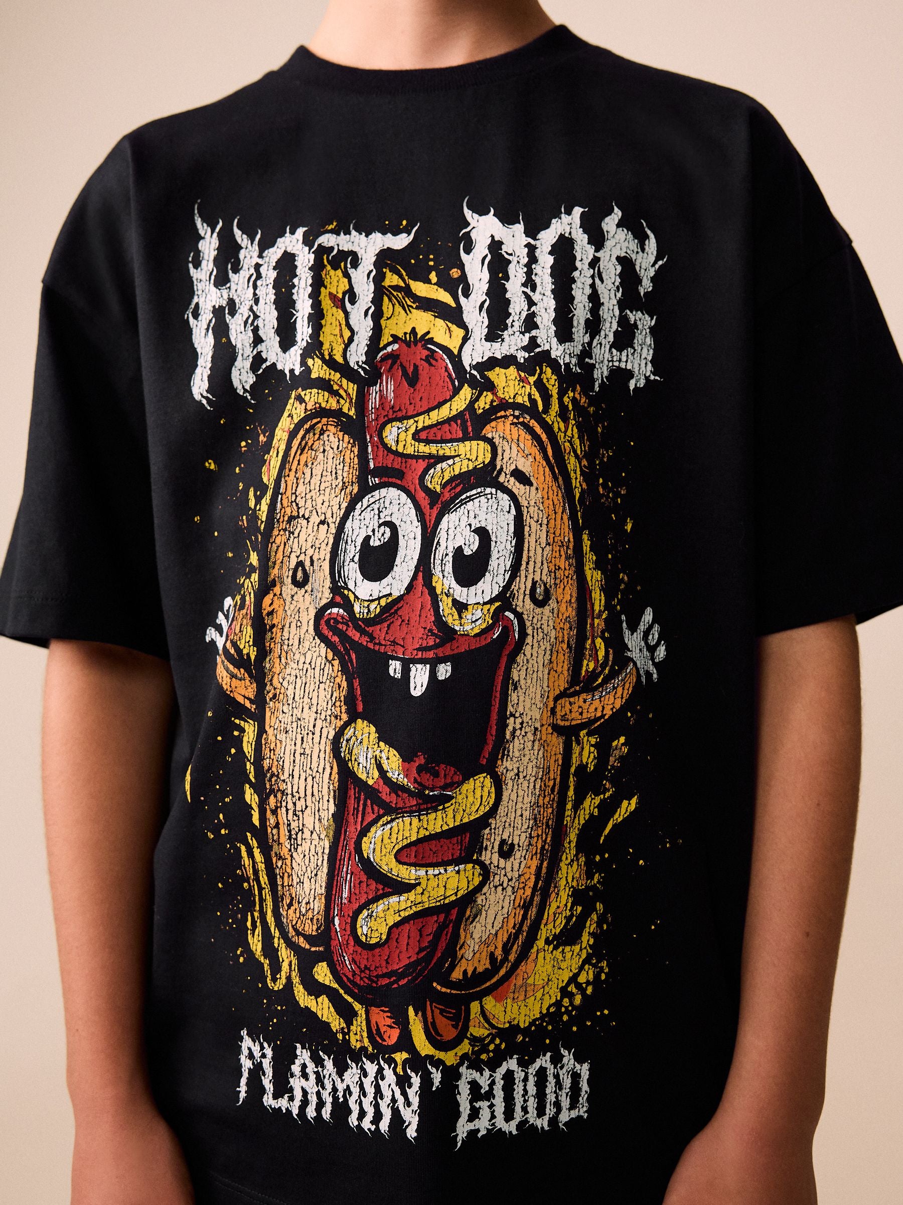 Dsiney Kidz - Black Hot Dog Short Sleeve Graphic T-Shirt (3-16yrs) image 4