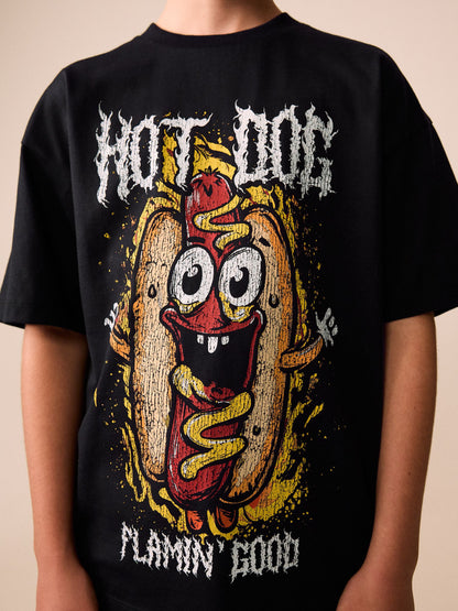 Dsiney Kidz - Black Hot Dog Short Sleeve Graphic T-Shirt (3-16yrs) image 4