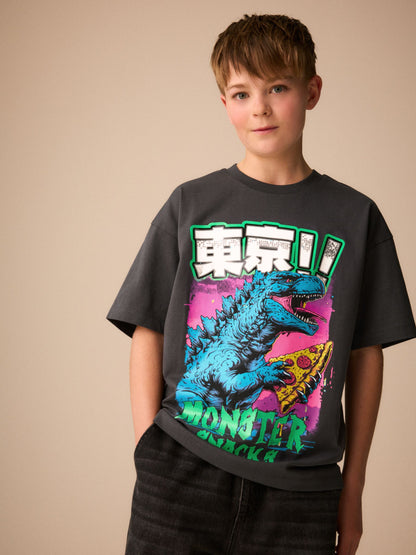 Dsiney Kidz - Charcoal Grey Pizza Short Sleeve Graphic T-Shirt (3-16yrs) image 1